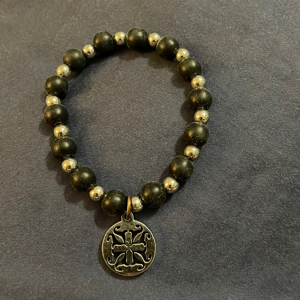 Rustic Cuff black and Silver Erin beaded bracelet